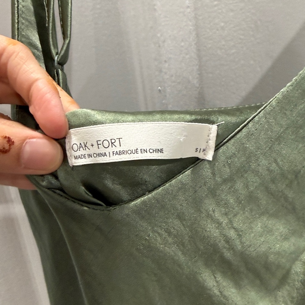 SOLD | Oak + FORT Olive Green Slip Midi Dress - Minimalist Women’s Dress - Picture 4 of 6